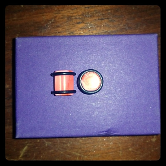 Pink & White Swirl Acrylic Gages - Picture 1 of 4